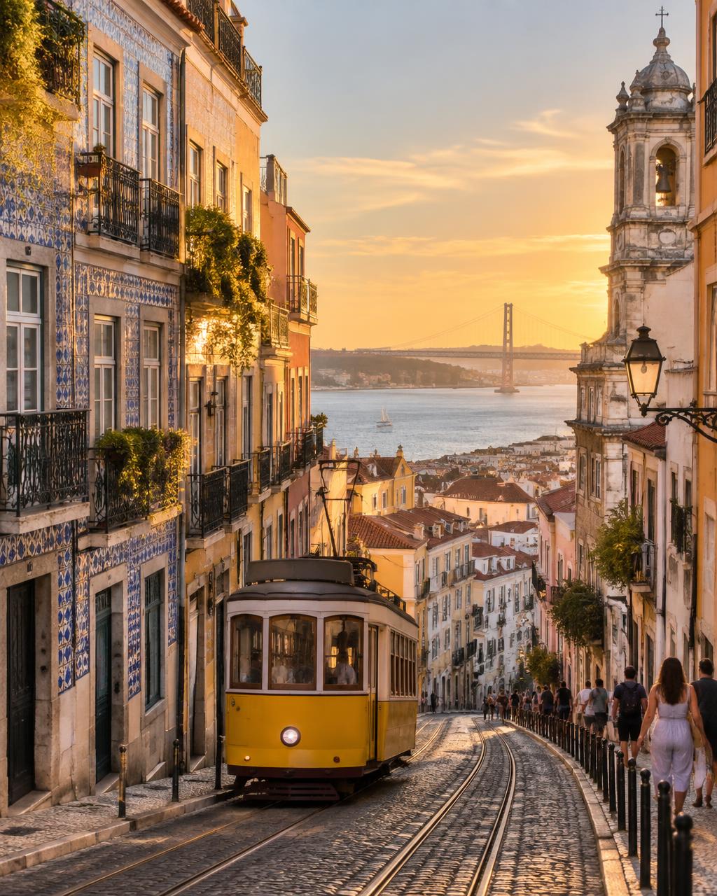 Bonde amarelo e arquitetura de Lisboa